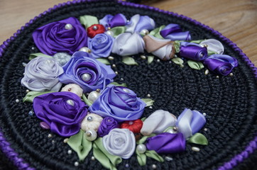 Handmade embroidery with satin ribbons
