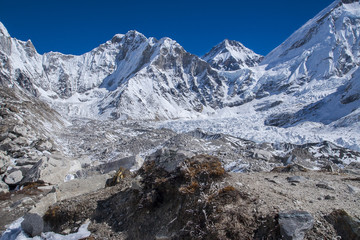Fototapeta premium view of the Himalayas (Lingtren, Khumbutse) out of the way to Ev