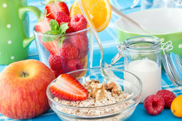 Breakfast - Oat flakes, fruits and yogurt