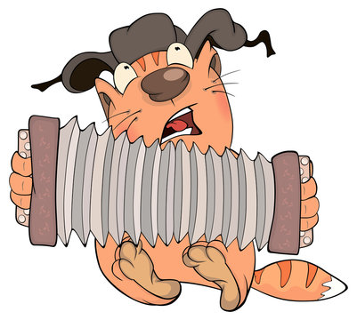 cat and accordion cartoon
