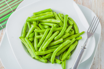 Fresh green beans in a plate