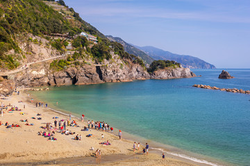Fototapeta na wymiar Coastline of Monterosso Beach at Ligurian Sea, Italy