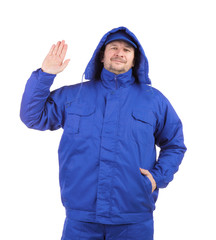 Worker in blue workwear.