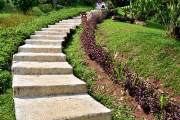 Corridor stretching into the park on vacation  