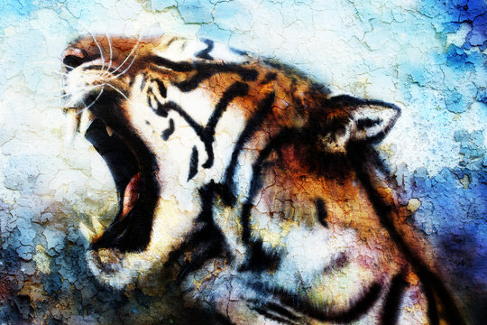  painting Sumatran Tiger Roaring.