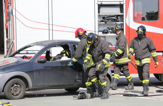 firefighters during a traffic accident