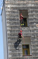 firefighters  during training on fire station