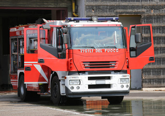 trucks of Italian Firefighters extinguish fires ready