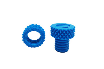 Plastic Screw Nut and Bolt printed by 3D Printer on White