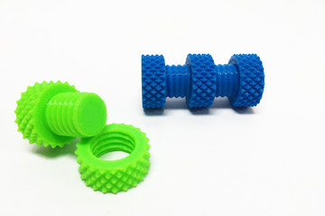 Pair Plastic Screw Nuts and Bolts by 3D Printer on White