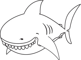 Smiling cartoon Great white shark.coloring book illustration