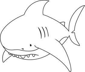 Sad looking great white shark.coloring book illustration