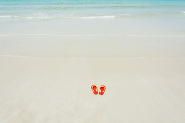 Beach, slippers on tropical beach