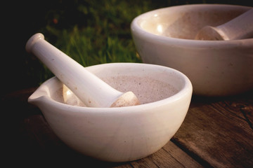 mixing grinding spices in a mortar