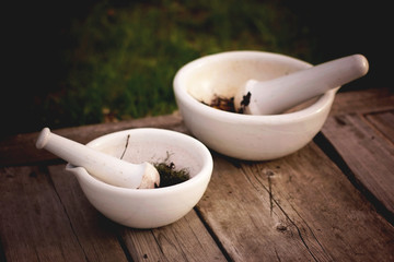 mixing grinding spices in a mortar