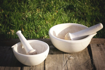 mixing grinding spices in a mortar