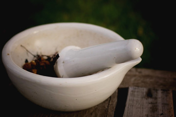 mixing grinding spices in a mortar