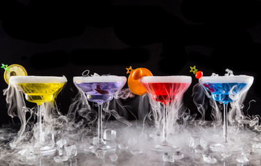 Martini drinks with dry ice smoke effect