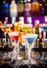 Martini drinks served on bar counter