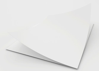 Realistic 3D rendering of blank white sheets paper