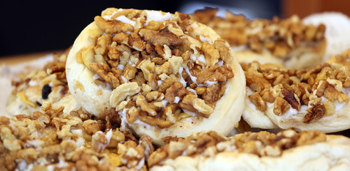 tasty sandwich with cheese and walnuts