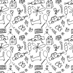 Seamless pattern, drawn in a childlike style. 