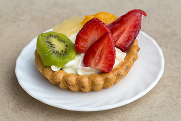 Close up of sweet cake with fruits