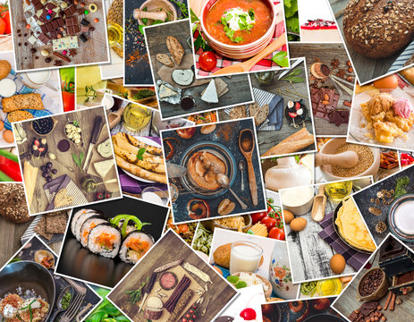  food photos on a wooden table
