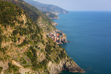 Fototapeta na wymiar Coastline of Ligurian Sea in Italy