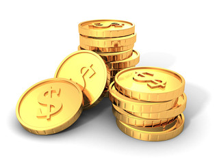 Stacks Of Golden Dollar Currency Coins