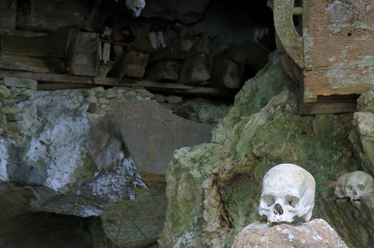 Ancient tombs in cave in Indonesia