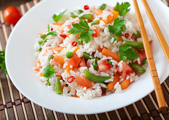 Appetizing healthy rice with vegetables