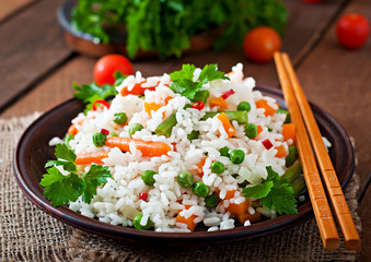 Appetizing healthy rice with vegetables