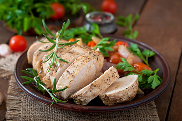 healthy baked chicken breast with vegetables