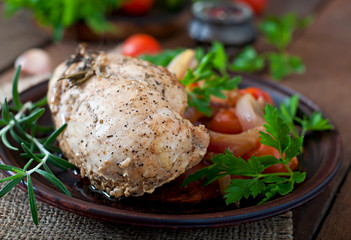 healthy baked chicken breast with vegetables