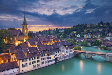 Bern. Image of Bern during dramatic sunset. - obrazy, fototapety, plakaty