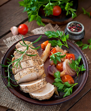 healthy baked chicken breast with vegetables