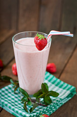 Strawberry milkshake smoothie with fresh strawberry