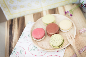 colorful macarons in vintage tone