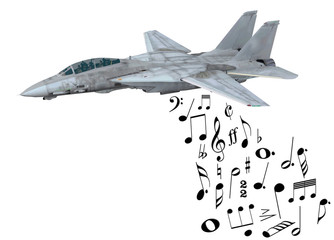 Fototapeta na wymiar warplane launching musical notes