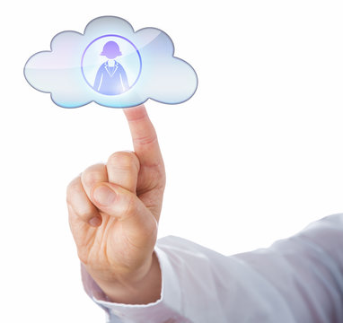 Finger Connects With Business Woman In The Cloud