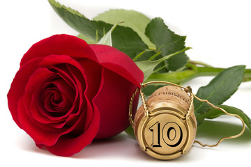 Rose mit Champagnerkorken jubiläum 10 Jahre