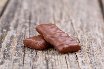 Chocolate candies on a white background.