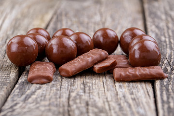 Chocolate candies on a white background.