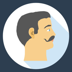Flat design icon head of a man with a mustache.
