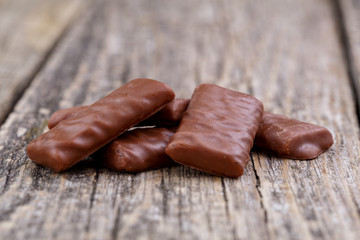 Chocolate candies on a white background.