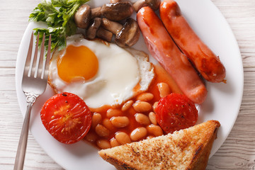 Traditional English breakfast closeup. horizontal top view 
