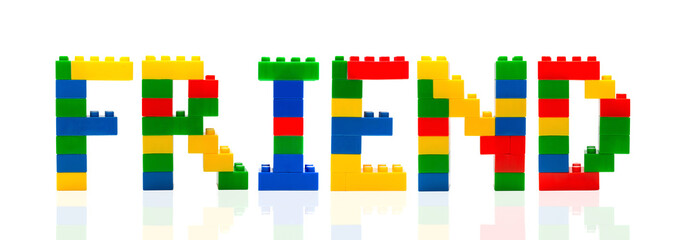 Friend word from plastic building block.