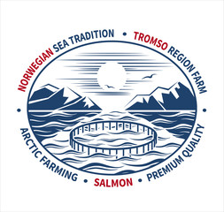 Fish farming label. Vector illustration.