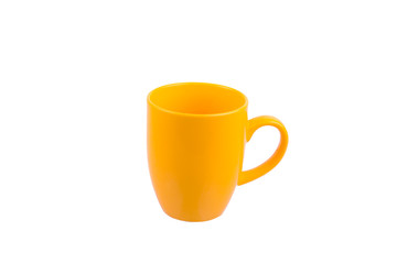 Yellow mug empty blank for coffee or tea isolated on white backg